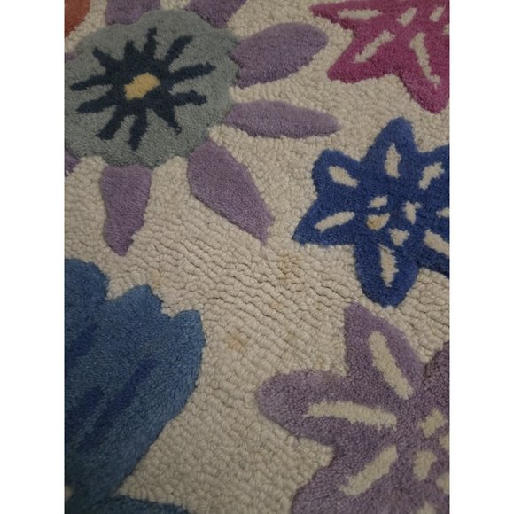 Pottery Barn Kids 100% Wool NAOMI FLORAL ROUND RUG 5 FT Round FAIR TRADE- READ - Picture 8 of 16